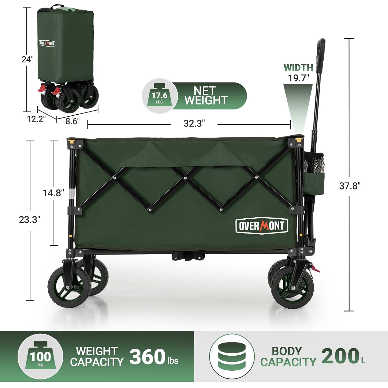Thumbnail 6 de Overmont Carrello da Giardino Pieghevole con Ruote: robusto carrello da spiaggia e giardino fino a 150 kg