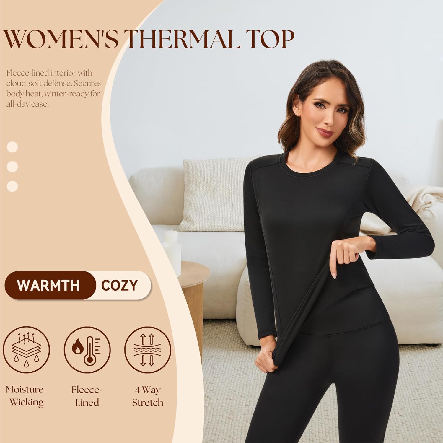 Thumbnail 4 de AMZSPORT pull thermique femme à manches longues – sous-vêtement respirant doublure polaire