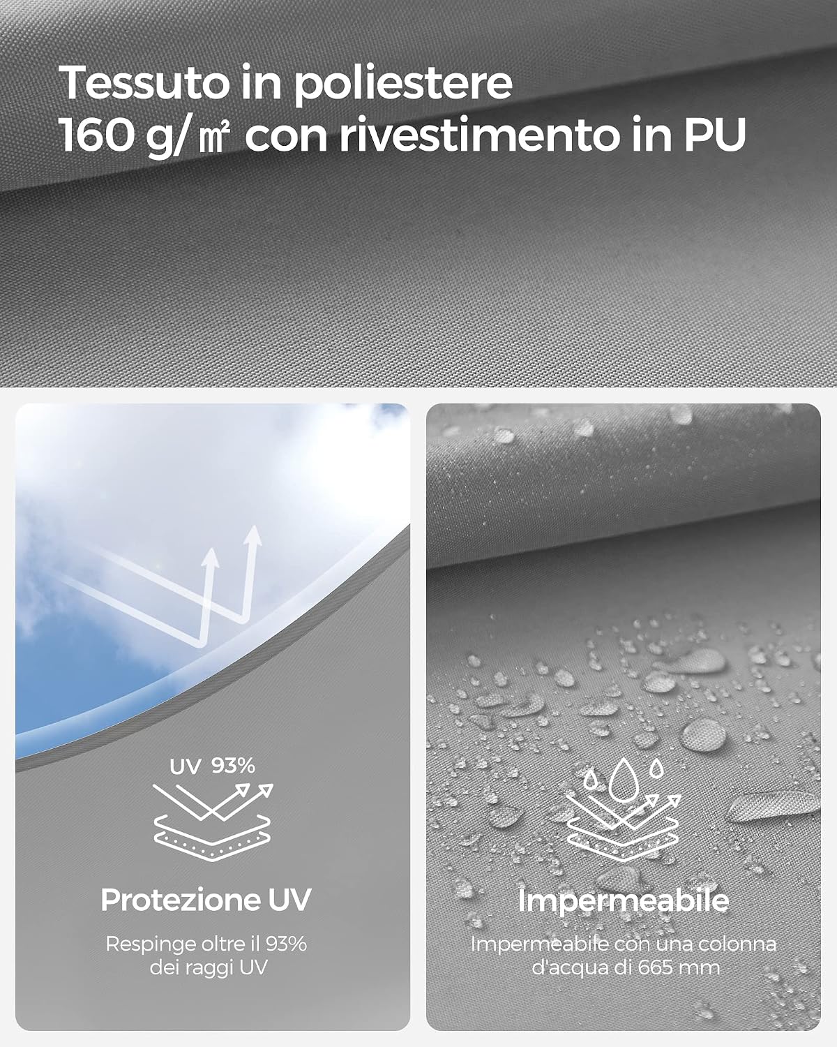 Detalle de SONGMICS vela parasole 3 x 4 m bianco GSH34IVV1, impermeabile e anti UV 93%