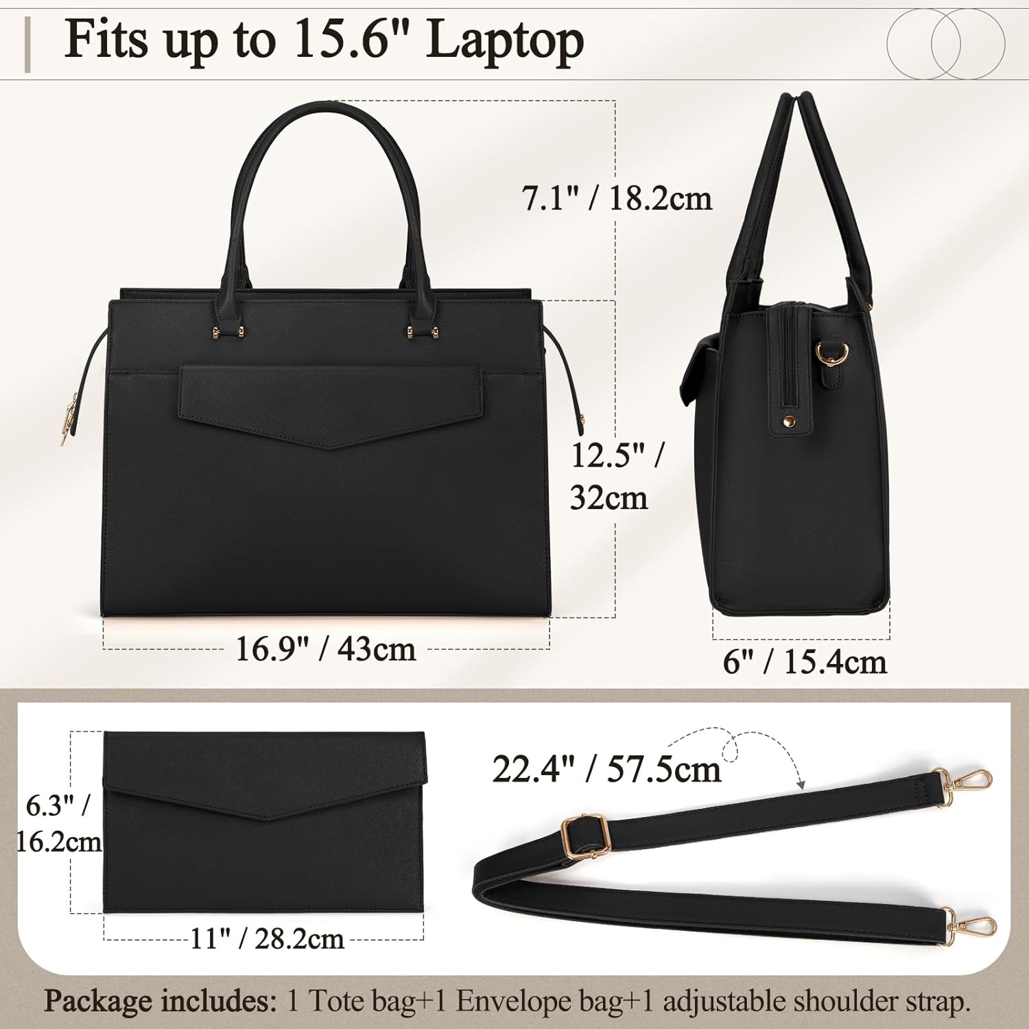 Thumbnail 3 de RAINSMORE Borsa porta PC donna impermeabile 15,6 pollici, grande tote a tracolla