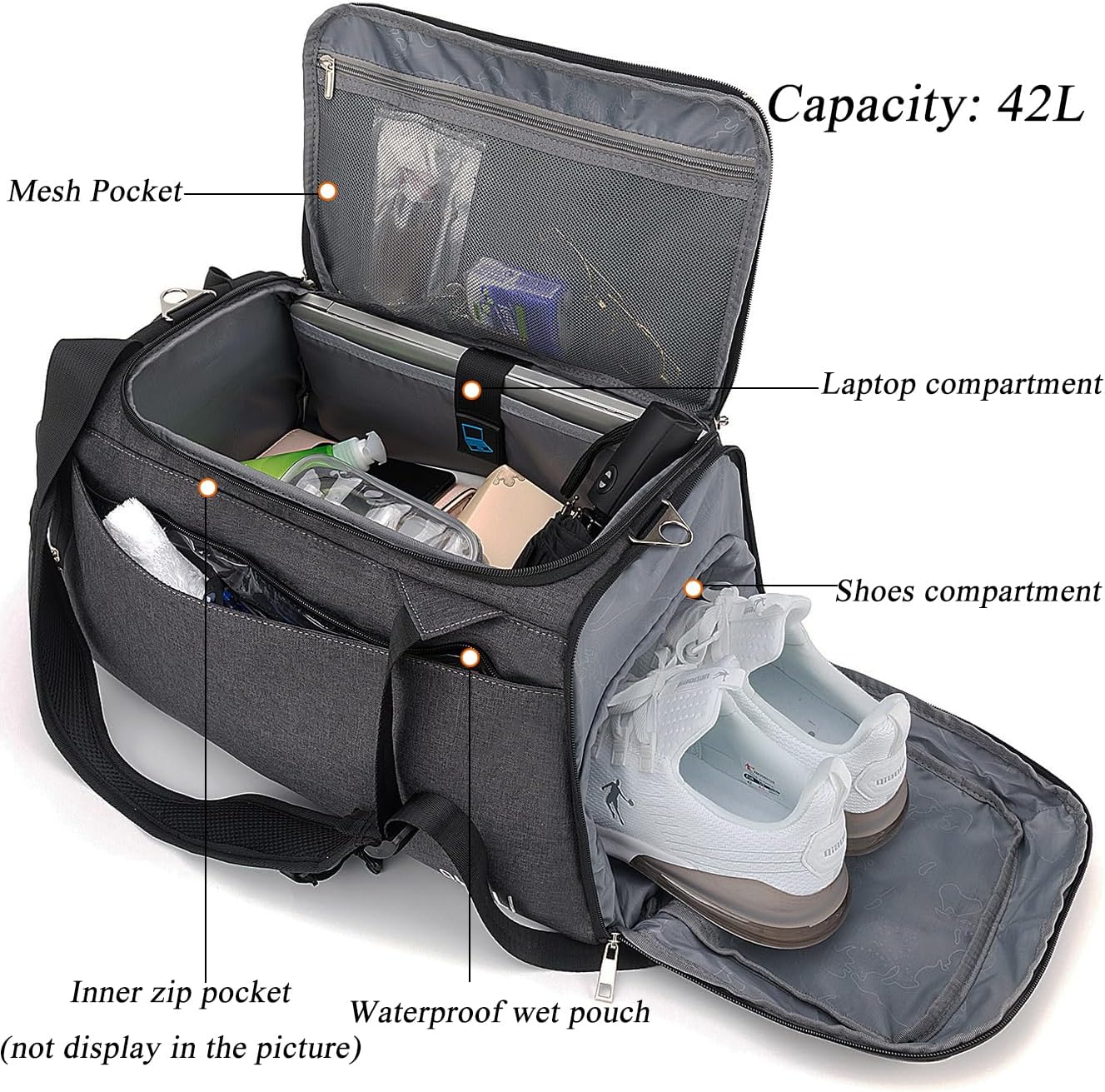 Thumbnail 1 de kasibon 42L Waterproof Sports Duffle Bag with Shoes Compartment, Wet Pocket & Combination Lock