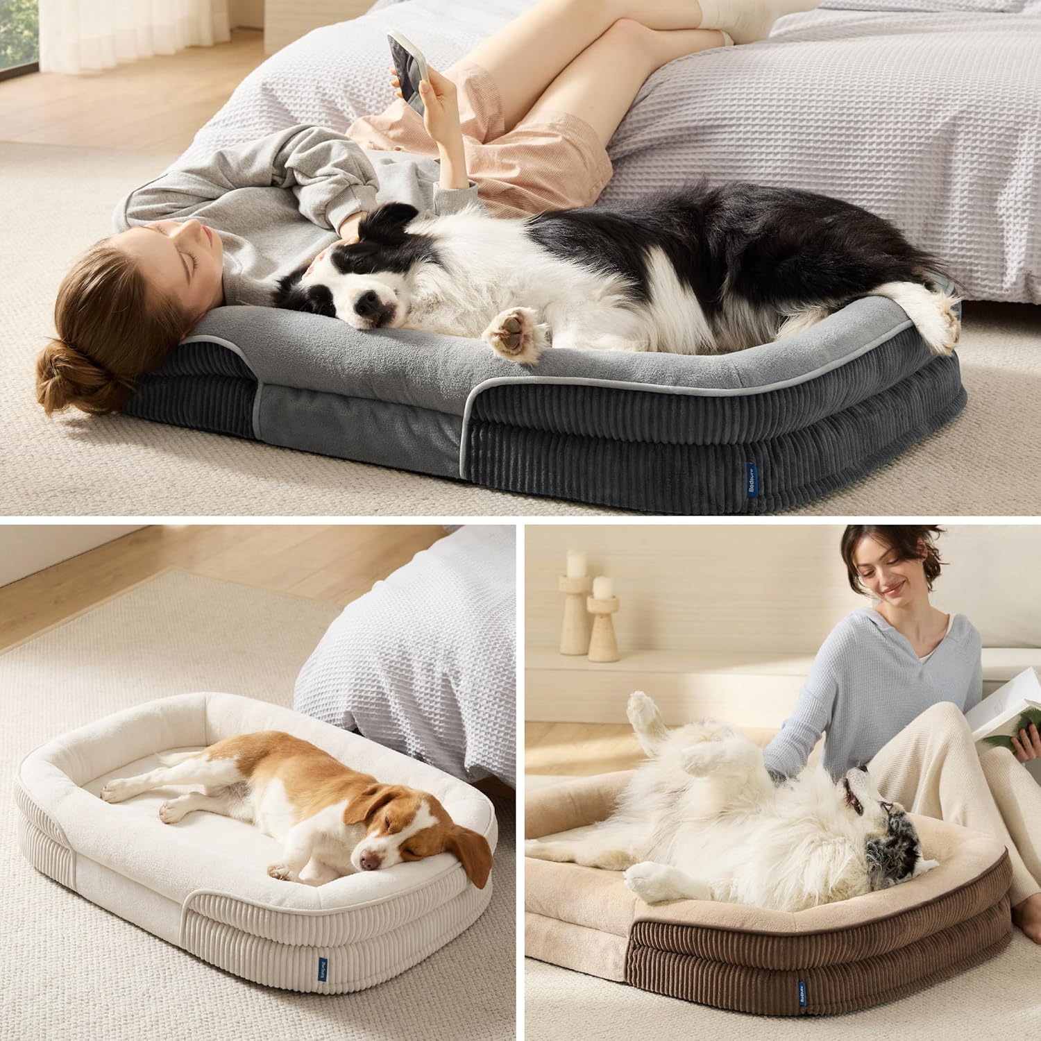 Detalle de BEDSURE XL orthopädisches Hundebett für große Hunde – 360° ovales Hundesofa mit Rand, wasserdichtem Bezug und stützender Ultra-Soft-Fleece-Beschichtung