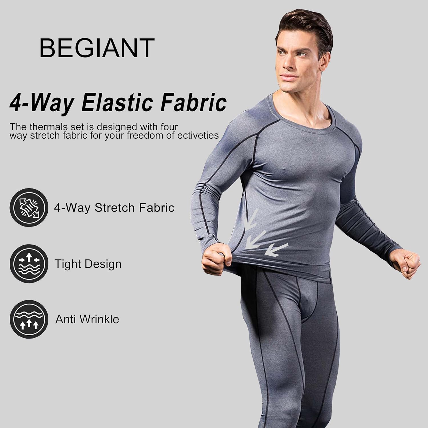 Detalle 2 de BEGIANT Mens Thermal Underwear Set – Long Johns, Base Layer for Cold Weather