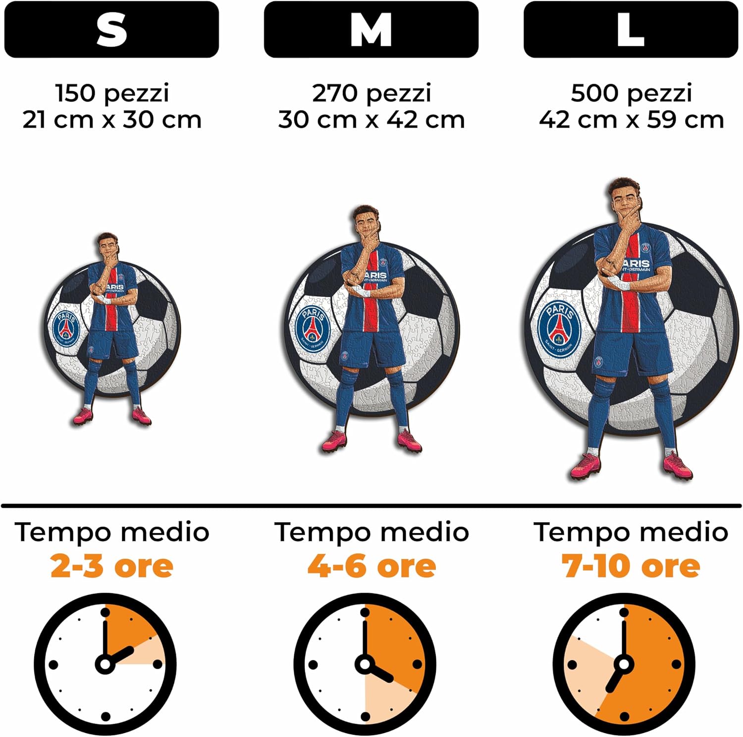 Detalle 2 de Iconic Puzzles PSG Désiré Doué, puzzle di legno con licenza ufficiale (taglia M) da 270 pezzi