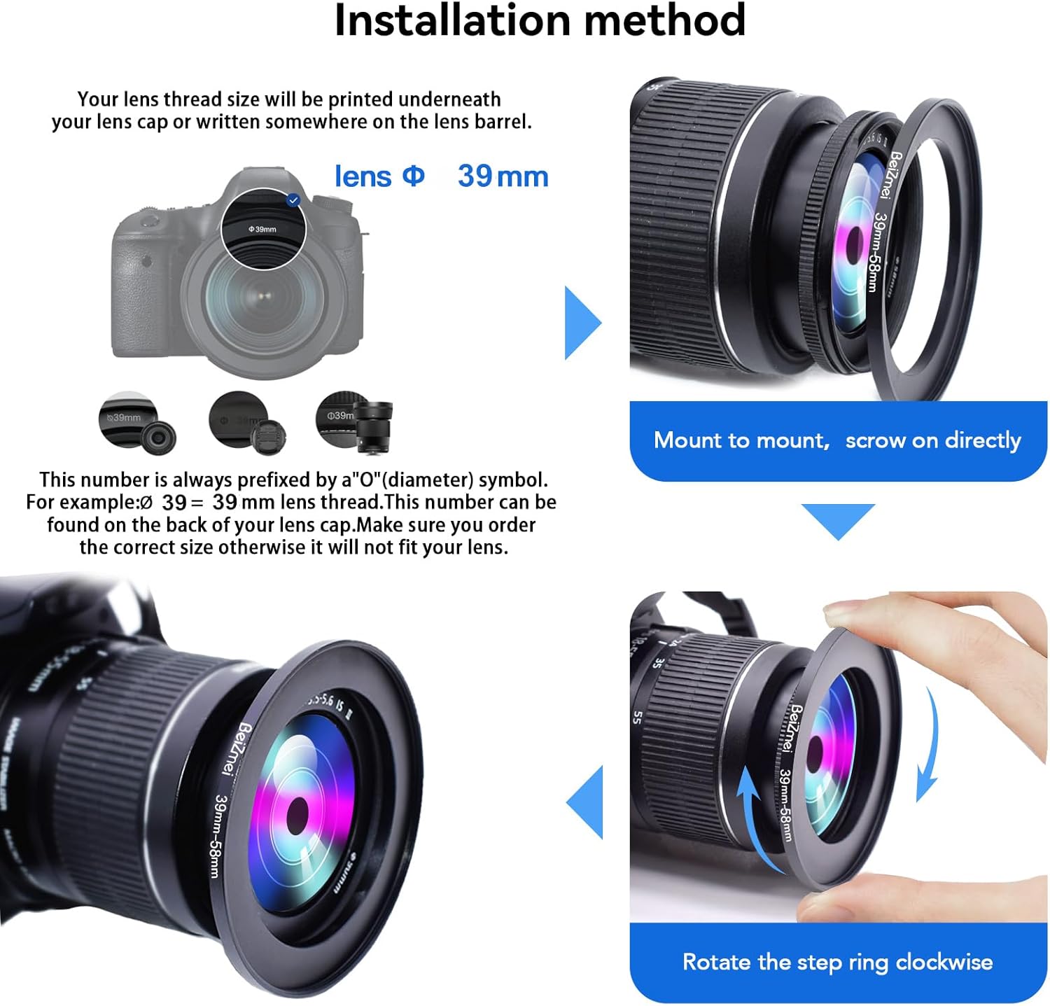 Thumbnail 2 de 39mm Lens to 58mm Filters Ring for All Brands – Step-Up Mount