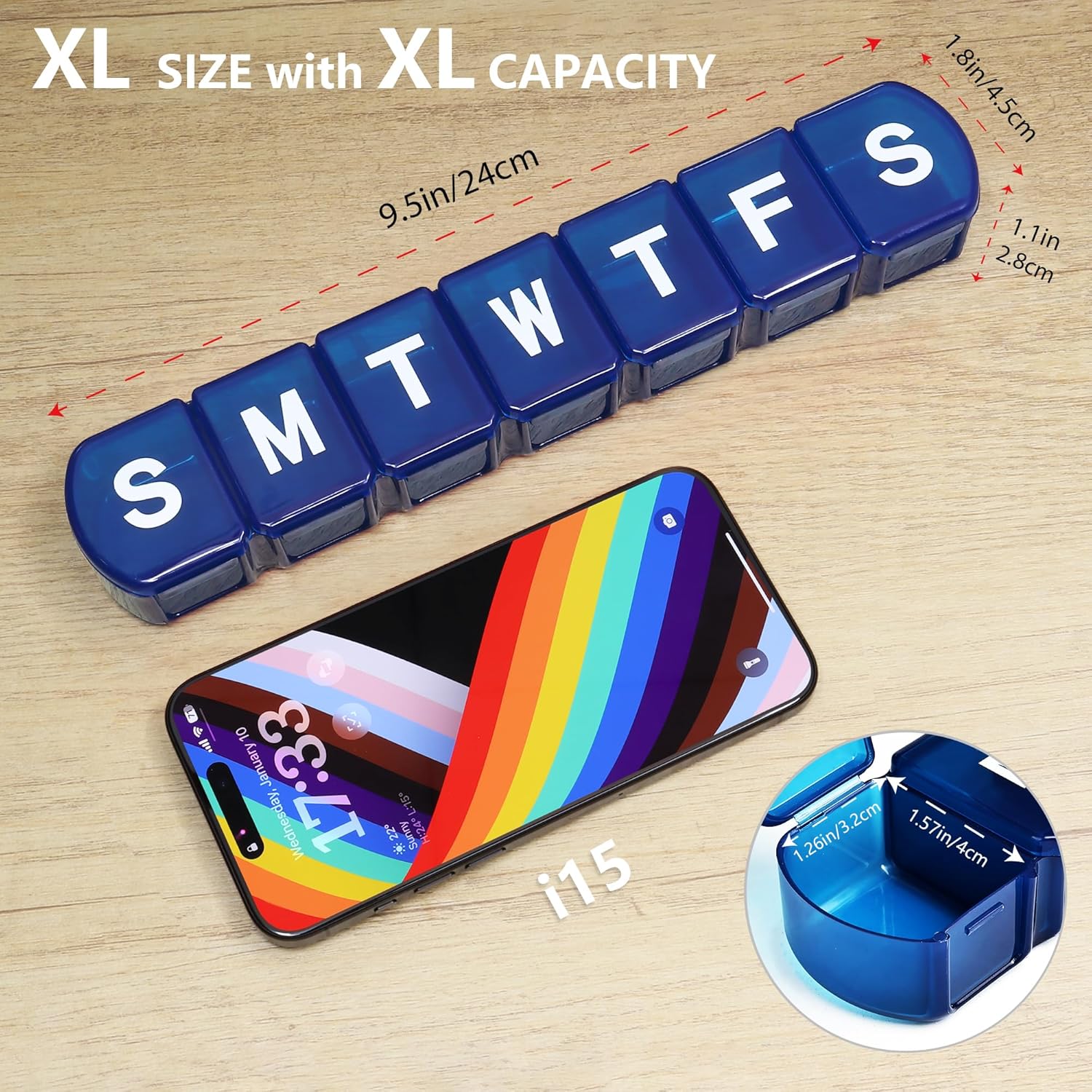 Detalle 2 de MOLN HYMY XL 7-Day Pill Organizer, Blue with Large Compartments and Clear Lid