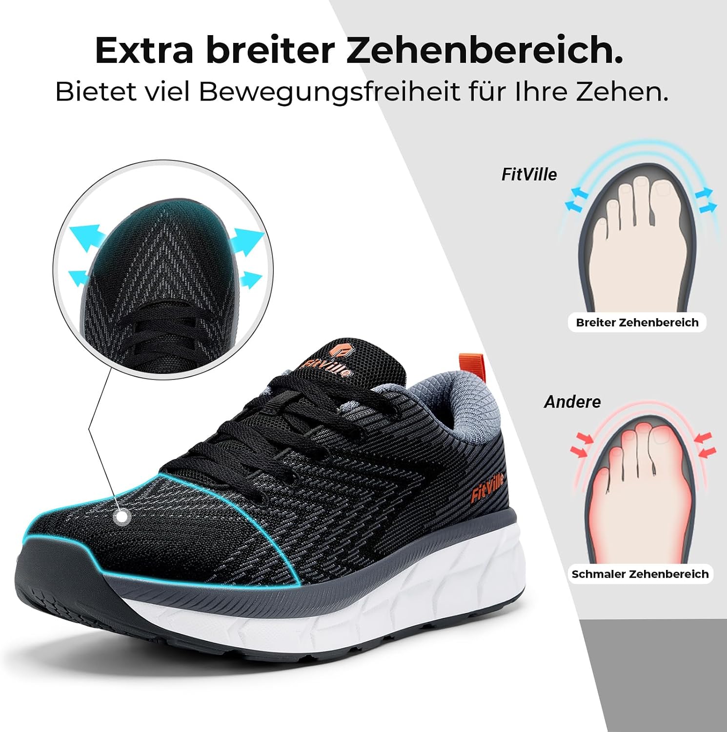 Thumbnail 1 de FitVille Extra Weite Laufschuhe Herren – Gedämpfte, atmungsaktive Jogging- und Sportschuhe mit breiter Zehenbox