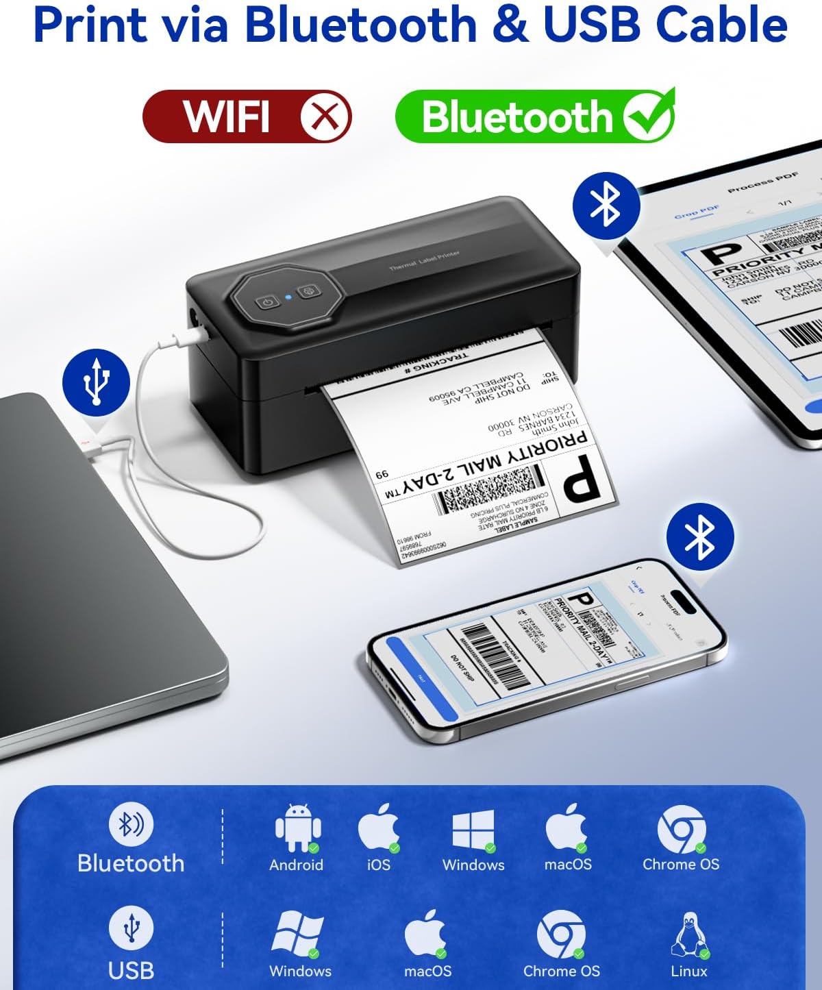 Thumbnail 3 de TATTMUSE Shipping Label Printer 4x6: Compact Bluetooth Thermal Label Printer for UK Shipments
