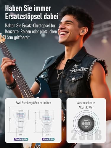 Detalle de Hearprotek Konzert Ohrstöpsel – 2 Paar, 23 dB Filter, Wiederverwendbar, Schwarz