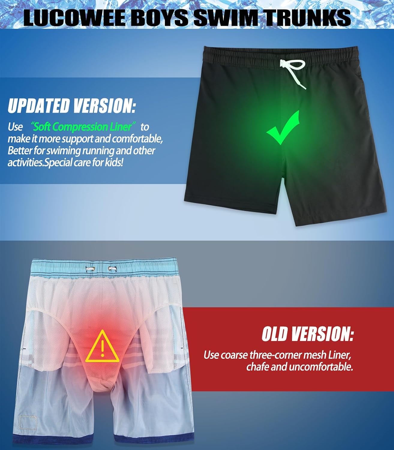 Detalle de LUCOWEE Boys Swim Trunks with Soft Compression Liner – Quick-Dry UPF 50+