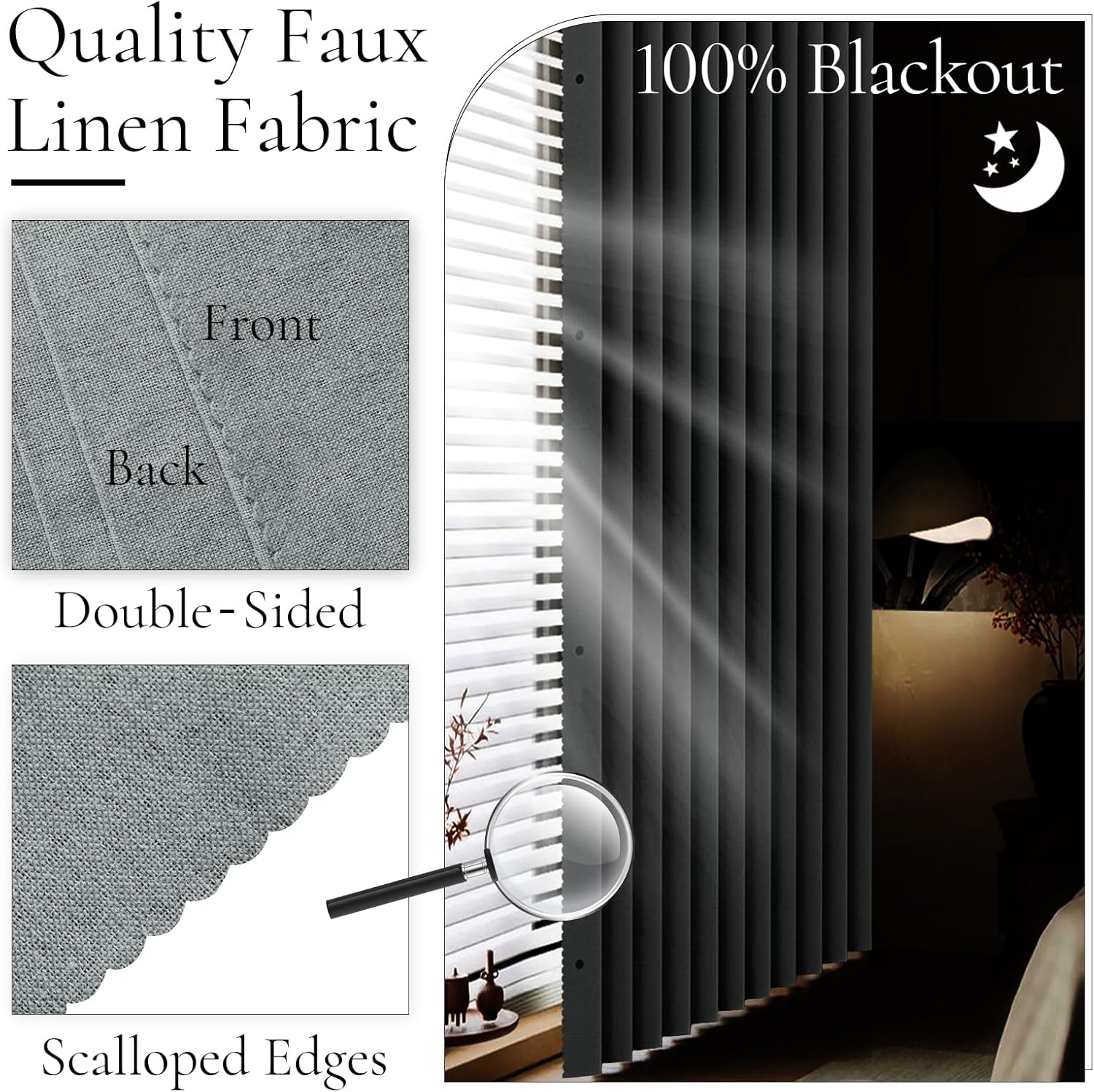 Thumbnail 3 de HMYI 100% Blackout Privacy Door Curtain for Doorway, 1 Panel (W45 x L80), Gray