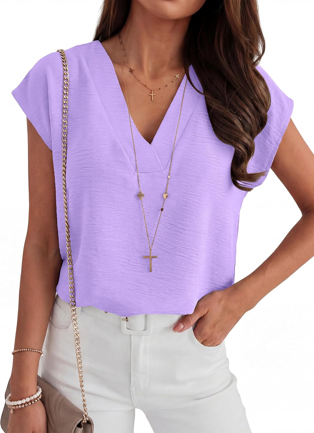Thumbnail 2 de ANRABESS Women Cap Sleeve V Neck Dressy Casual Blouse – 2026 Summer Workwear