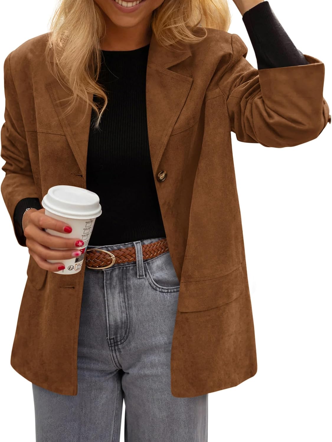 Detalle de PRETTYGARDEN Women's Faux Suede Blazer