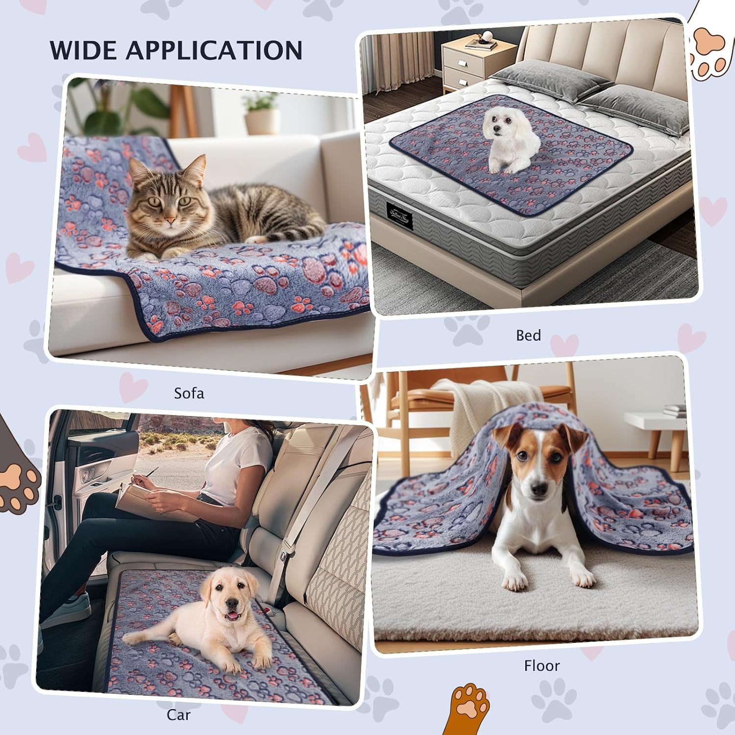 Detalle 2 de BVAGSS XH075 60 x 40 cm paw-print pet blanket