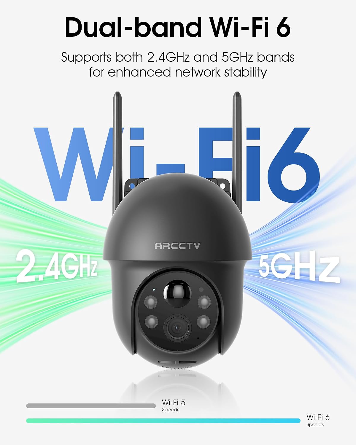 Detalle de ARCCTV Wireless Outdoor Solar Security Cameras (4MP, 360°), Dual-Band WiFi, Night Vision Spotlight, 2-Pack