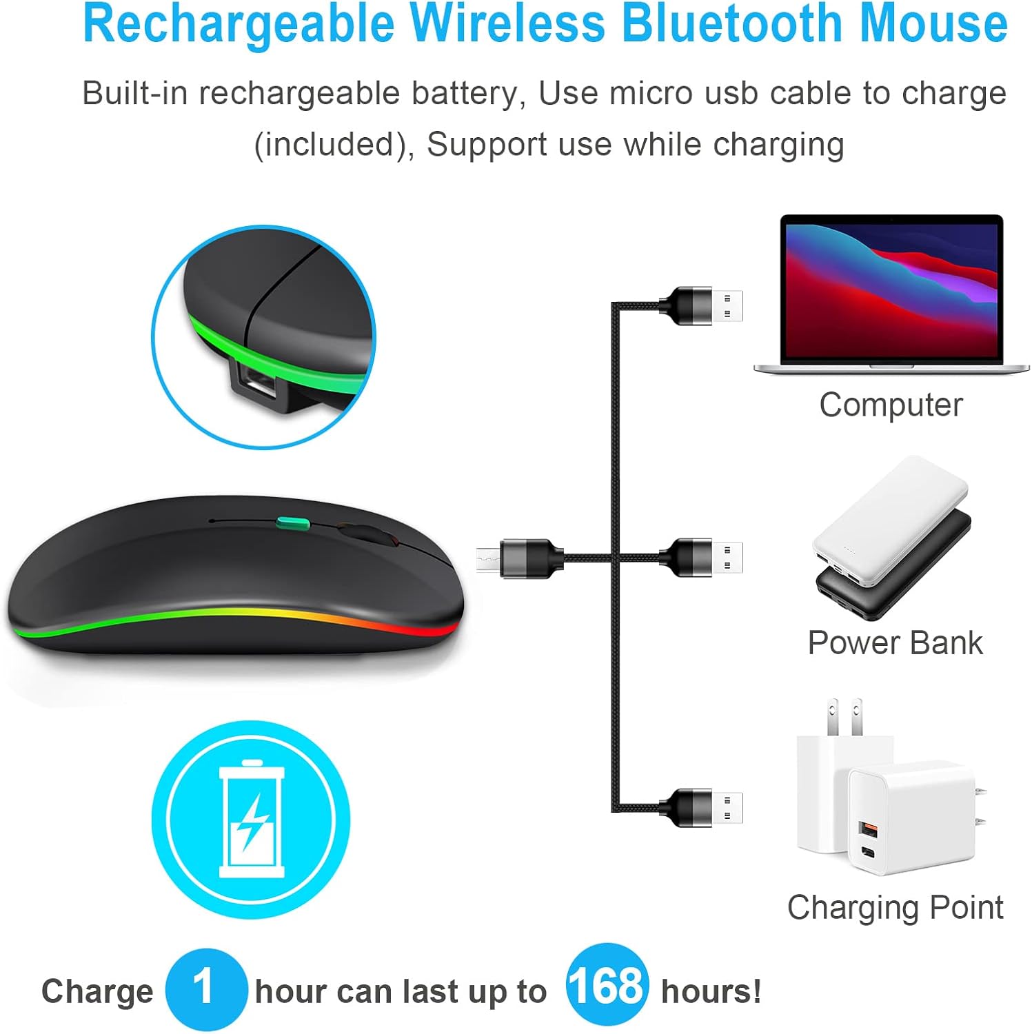Thumbnail 4 de Kabellose Bluetooth-Maus 1600 DPI Schwarz