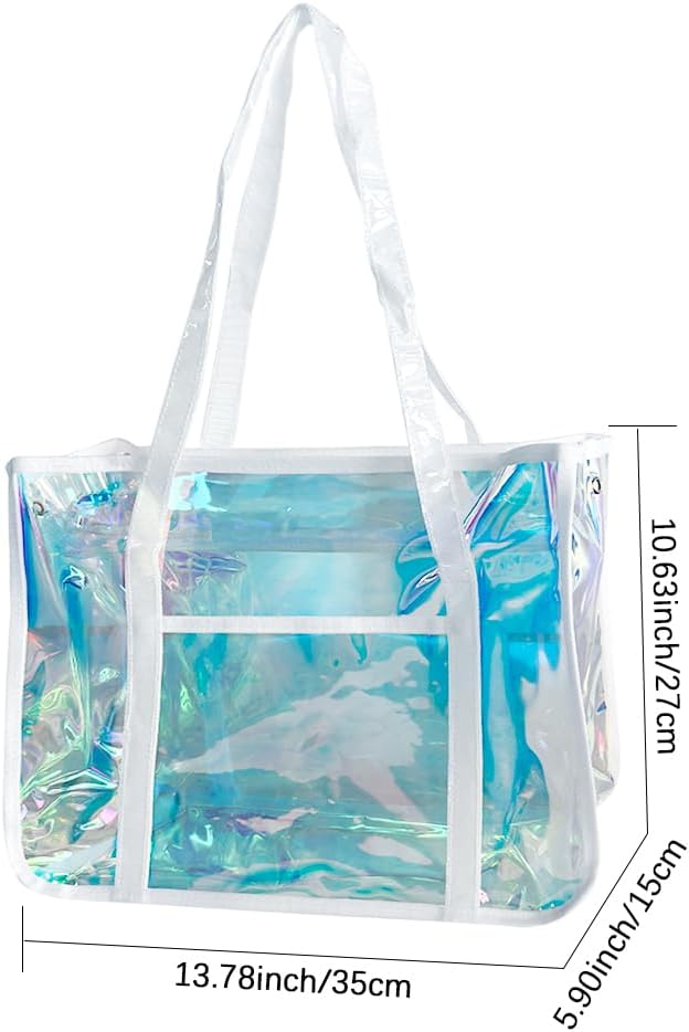 Detalle 2 de TotePrint Mode Frau Tasche – transparente holographische Strandtasche aus TPU (35 × 27 × 15 cm)