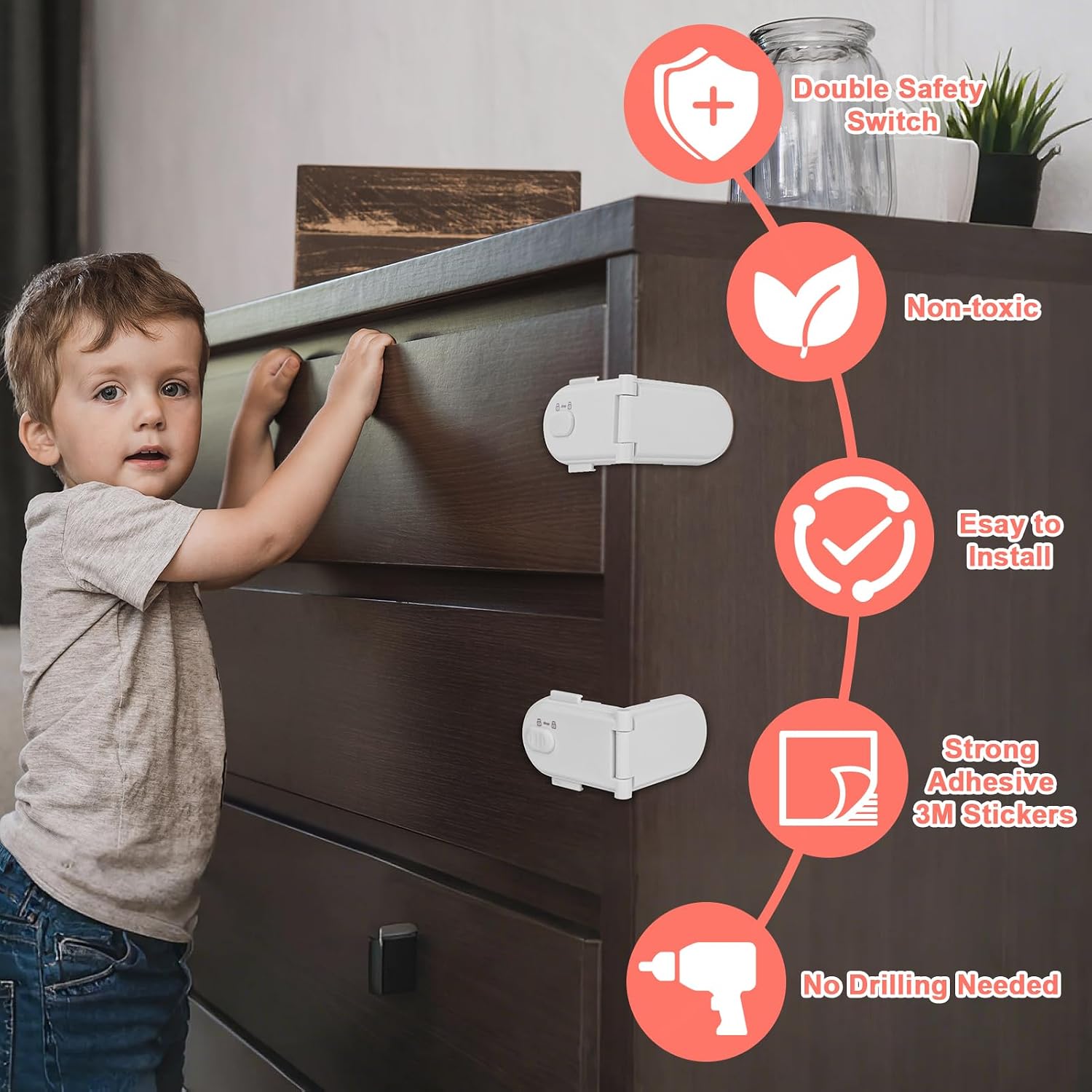Detalle de REDTRON Child Safety Cabinet Locks 4 pack 🧷