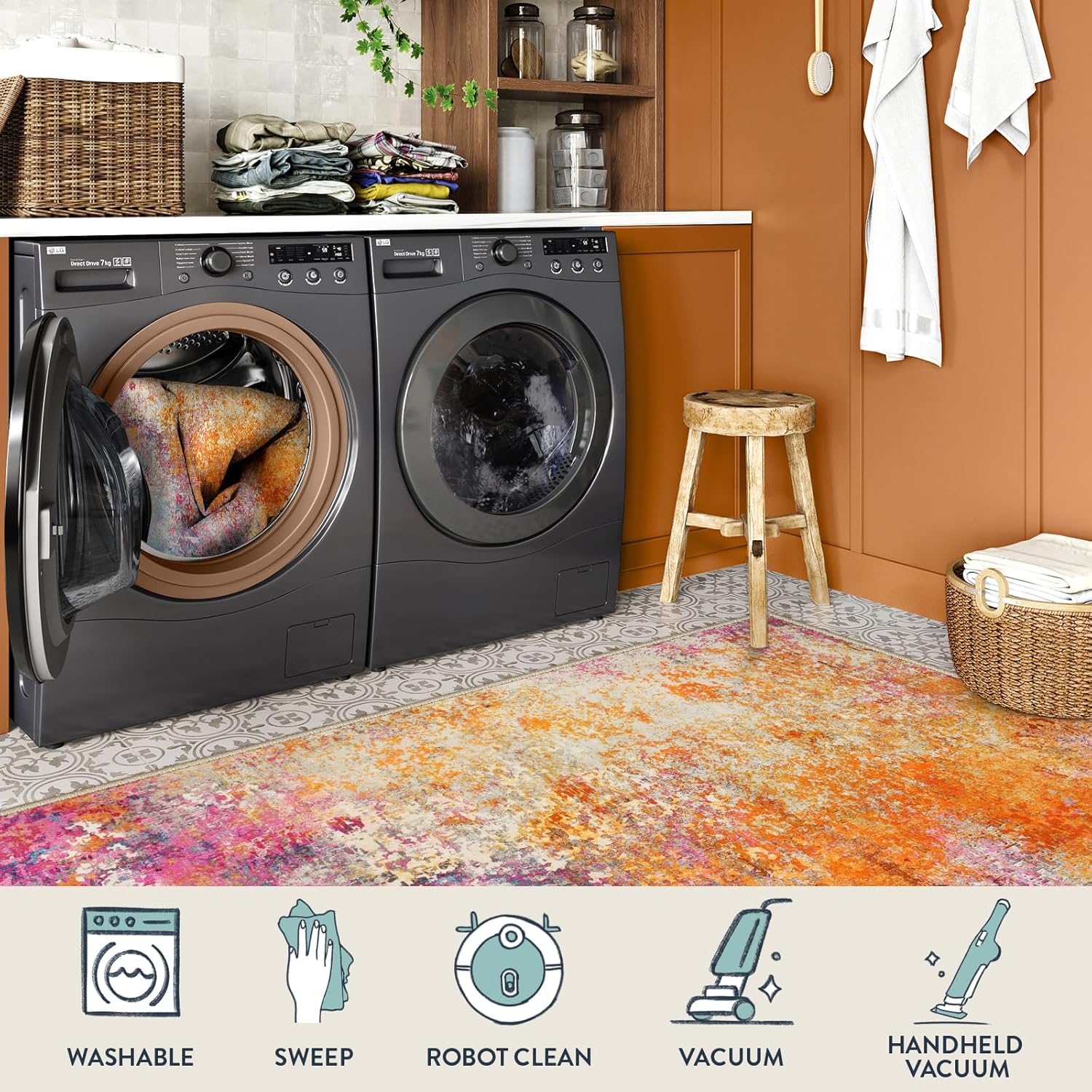 Thumbnail 4 de Lahome Modern Abstract 9x12 Area Rug (Non-Slip, Washable) for Living Room, Bedroom, Dining & Office