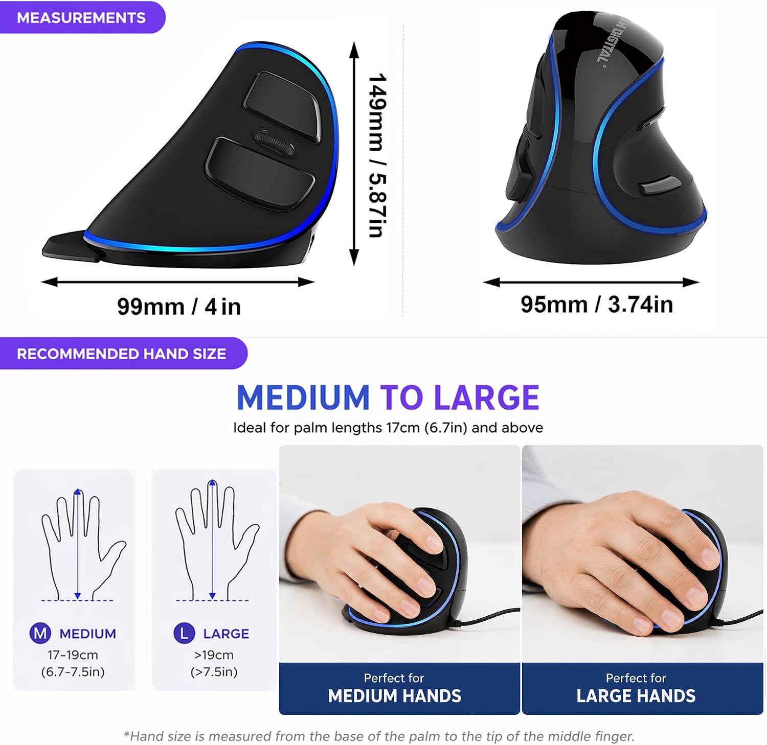 Thumbnail 2 de J-Tech Digital Wired Ergonomic Vertical USB Mouse (V628) with Adjustable DPI
