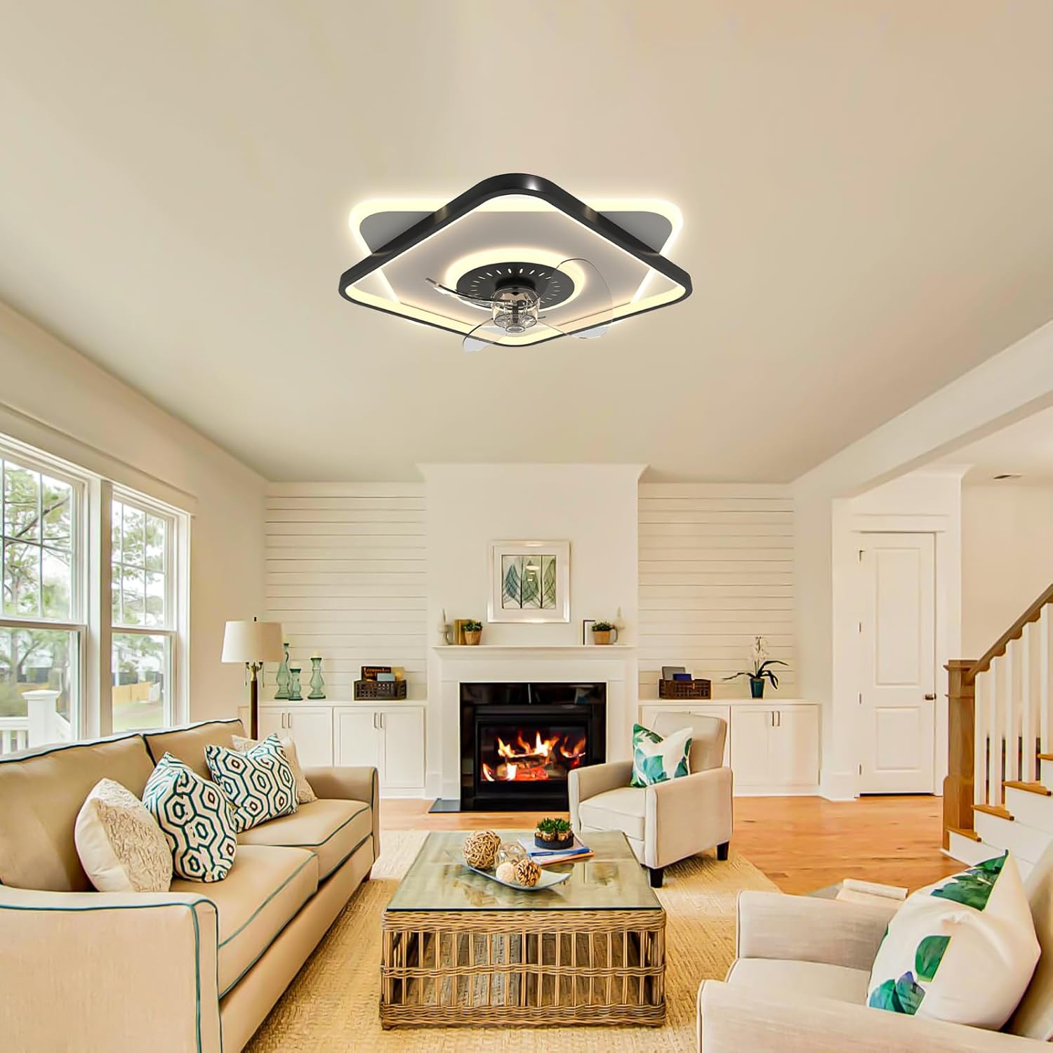 Thumbnail 2 de FRIXCHUR Low Profile Ceiling Fans with Lights and Remote: Compact, Dimmable Illumination in a Sleek Fandelier