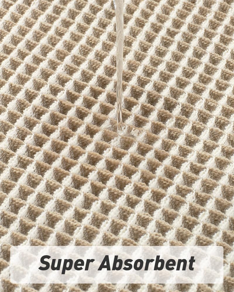 Thumbnail 1 de AMOAMI Upgraded Waffle Runner Rug (2' x 5') — Super Absorbent Non-Slip Bath Mat with Tassels, Brown & Cream