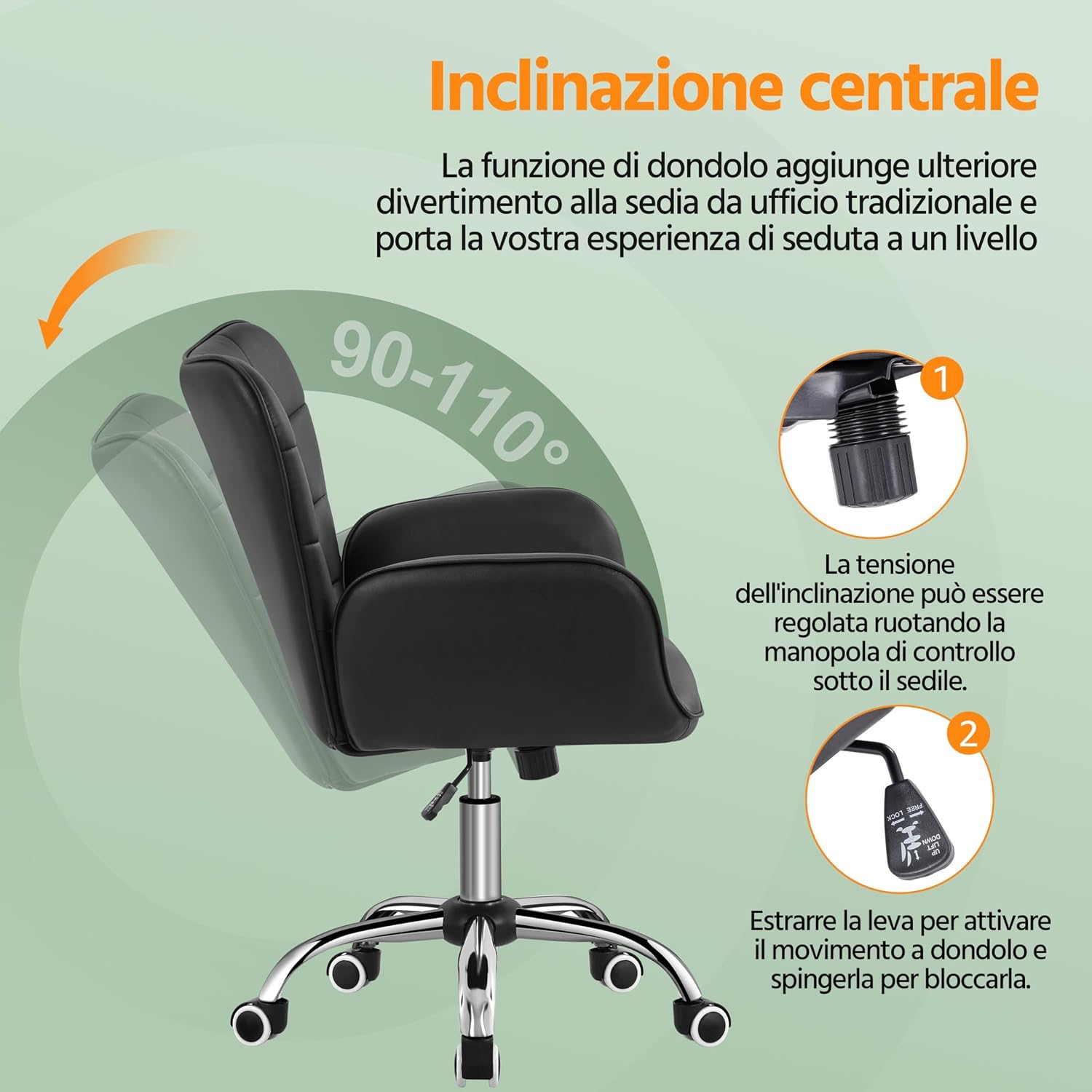 Thumbnail 6 de Yaheetech Sedia/Poltroncina da Ufficio con rotelle, girevole e reclinabile, altezza regolabile, in similpelle nera
