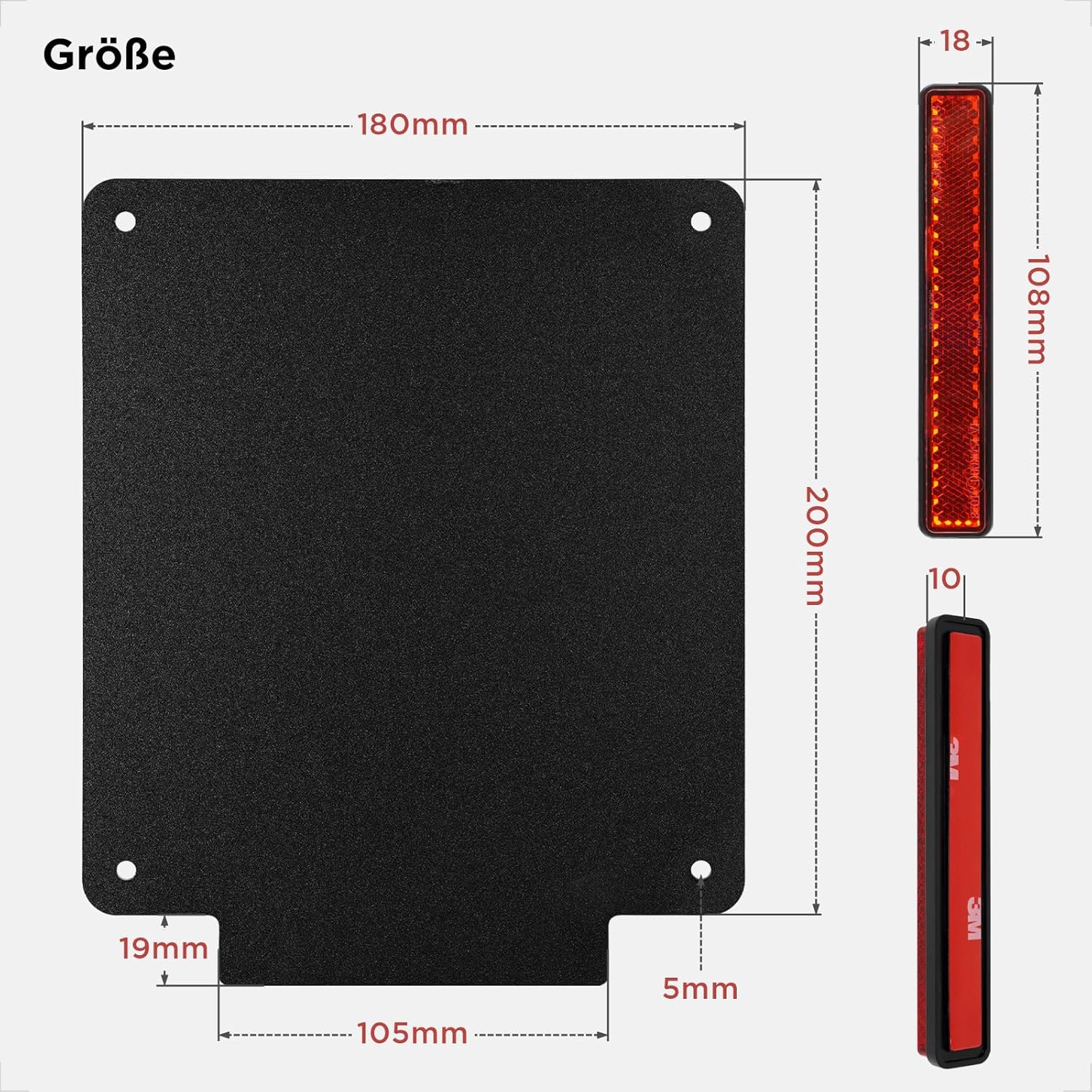 Detalle de evermotor Kennzeichenhalter Motorrad 180 x 200 mm mit 108 mm Reflektor – Aluminium Nummernschildhalter
