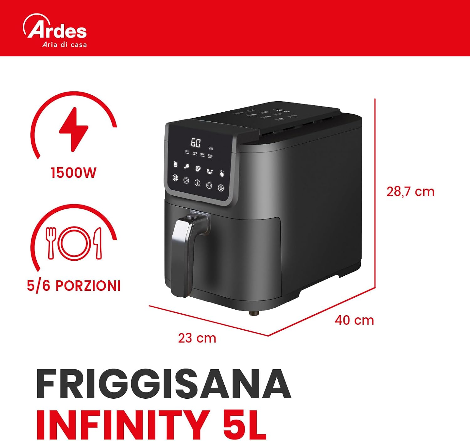 Thumbnail 1 de Ardes ARFRYA10L INFINITY – Friggitrice ad aria sottile XL da 5 litri con touch screen digitale