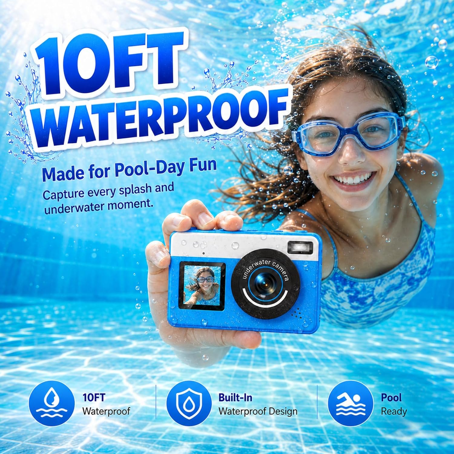 Detalle 2 de Maxmango D70 Unterwasserkamera – 4K, 48 MP, 3 m Wasserdicht, Dual-Screen, 18x Zoom, 16 GB