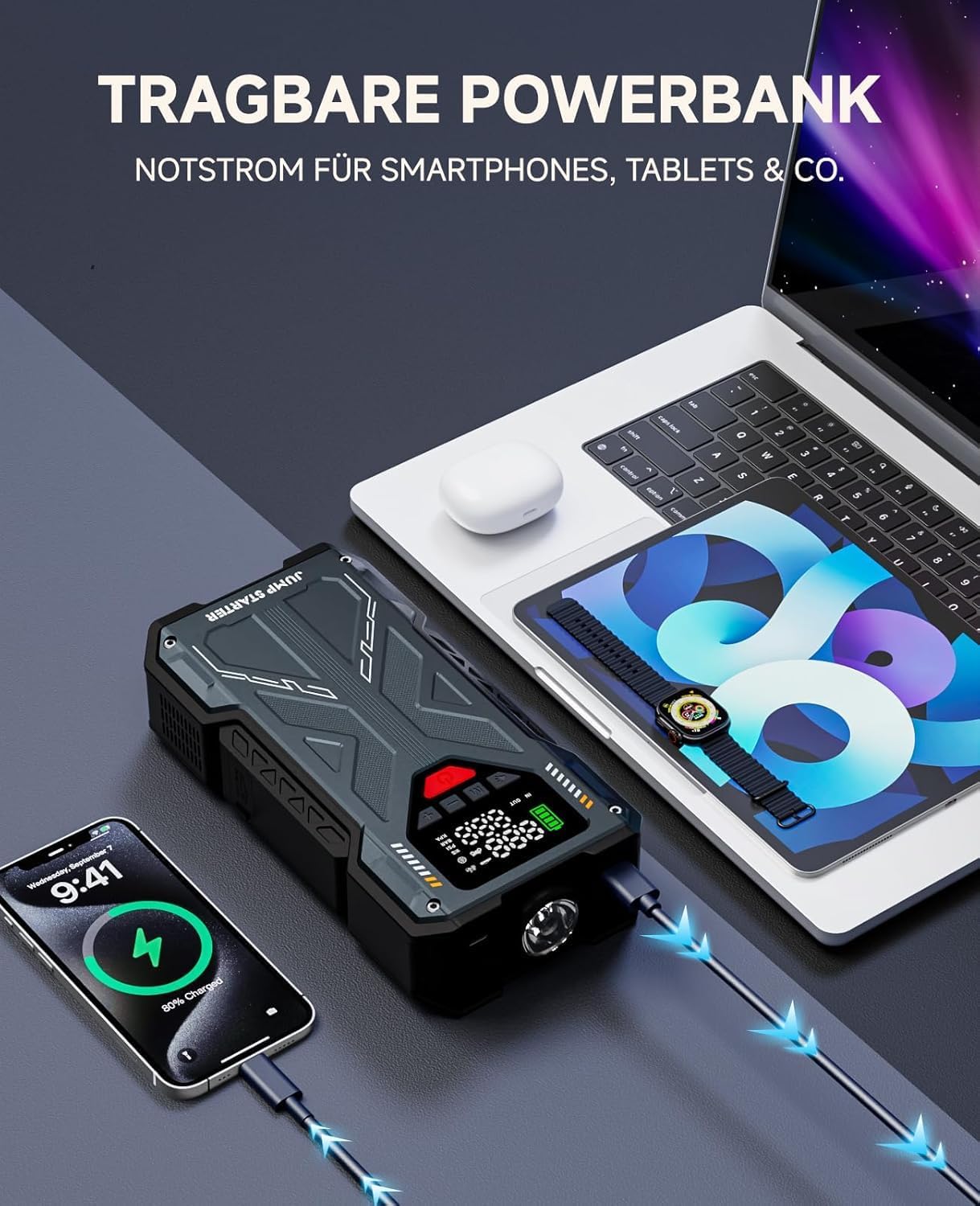 Thumbnail 3 de Upgrade Starthilfe Powerbank für PKW mit Kompressor (150 PSI) und 5000A Jumpstarter – 12V Starterhilfe & Reifenfüller