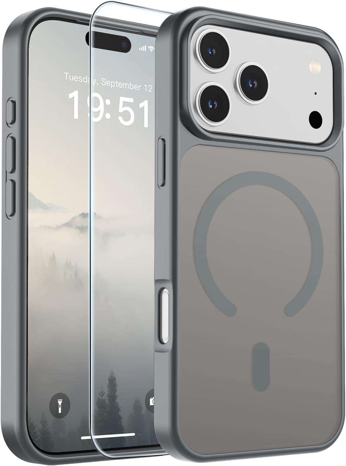 Detalle de SUPFINE Magnetic Case for iPhone 17 Pro (MagSafe Compatible) — Military-Grade Drop Protection, Matte Translucent Gray