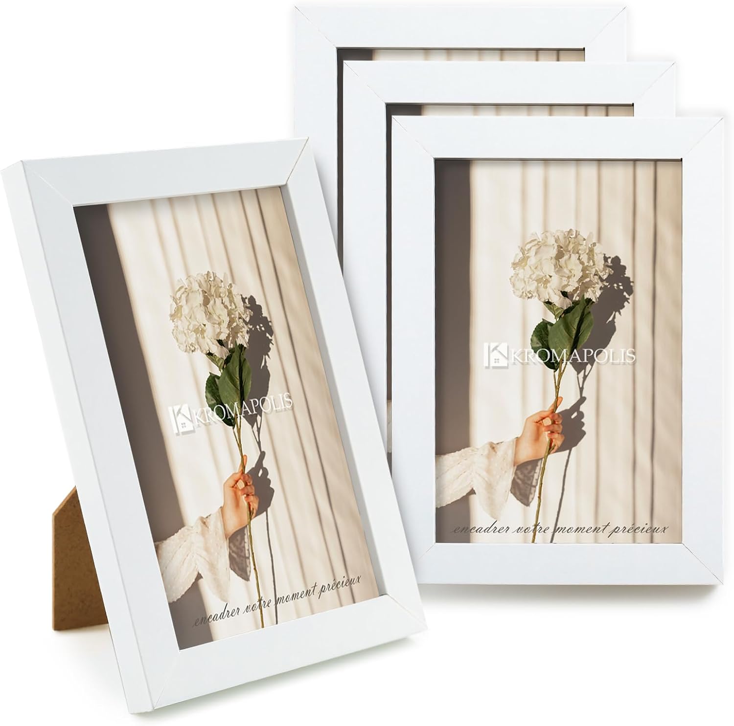 Kromapolis lot de 4 petits cadres photo 10 x 15 cm en MDF blanc avec fermeture à visser et verre acrylique