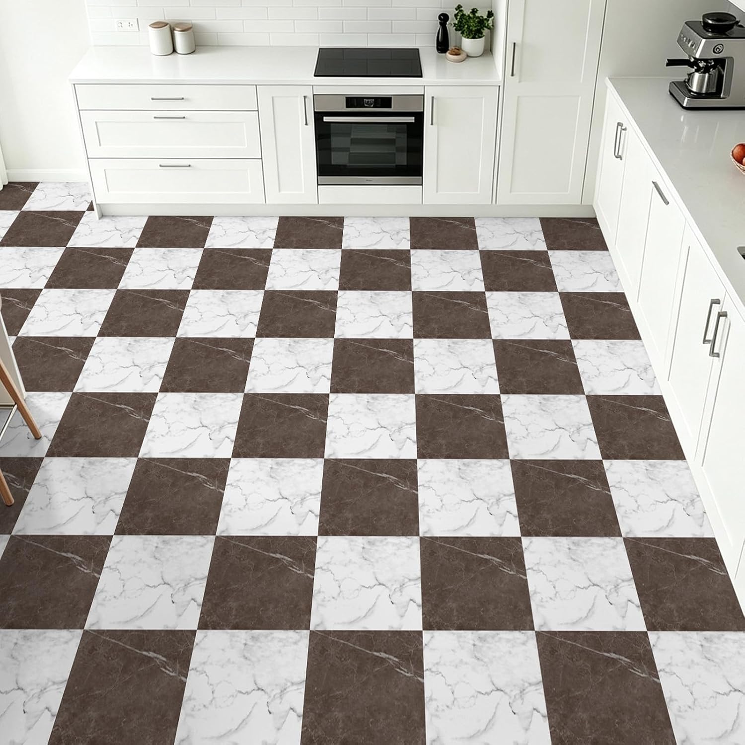 Detalle de Art3d Red & White Marble Vinyl Floor Tiles, 30-Pack, 12 x 12 in