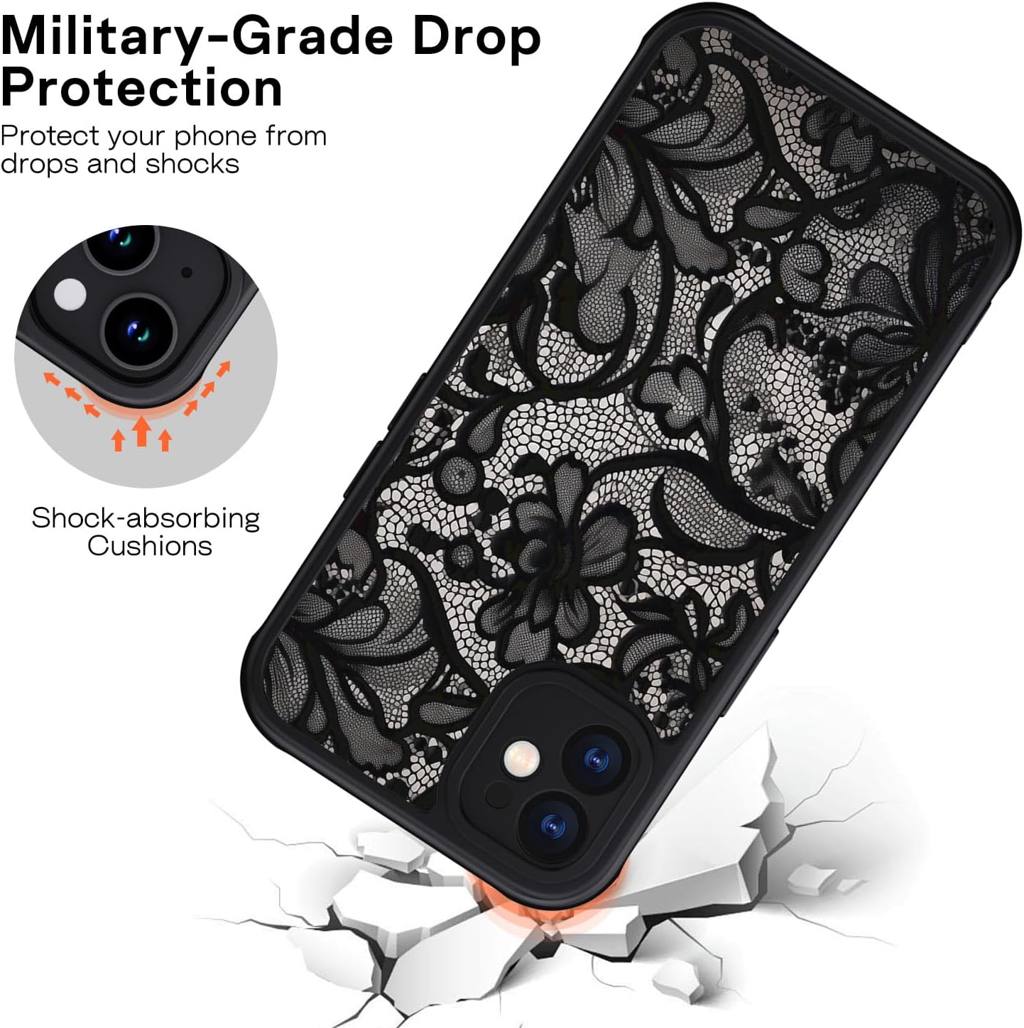 Detalle 2 de XTCASE Cover per iPhone 11 con motivo vintage in pizzo, TPU e PC antiurto opaca