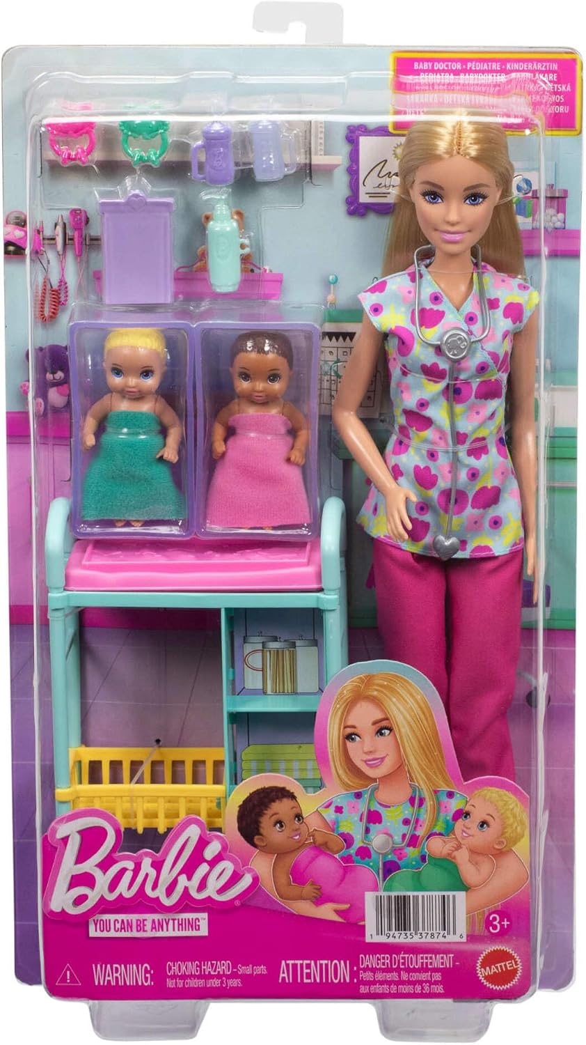 Thumbnail 5 de Barbie Profesiones: Conjunto de muñeca pediatra con Pelo Rubio y Bata rosa (JMK12)