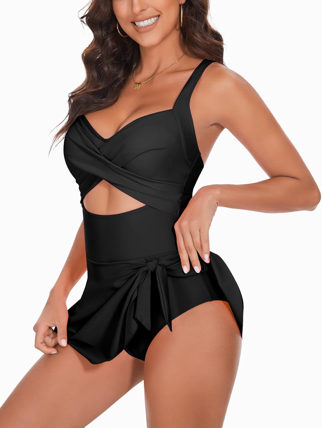 Thumbnail 4 de MFAVIP One Piece Swimsuit Women: Tummy Control Swim Dress with Criss Cross Tie Back