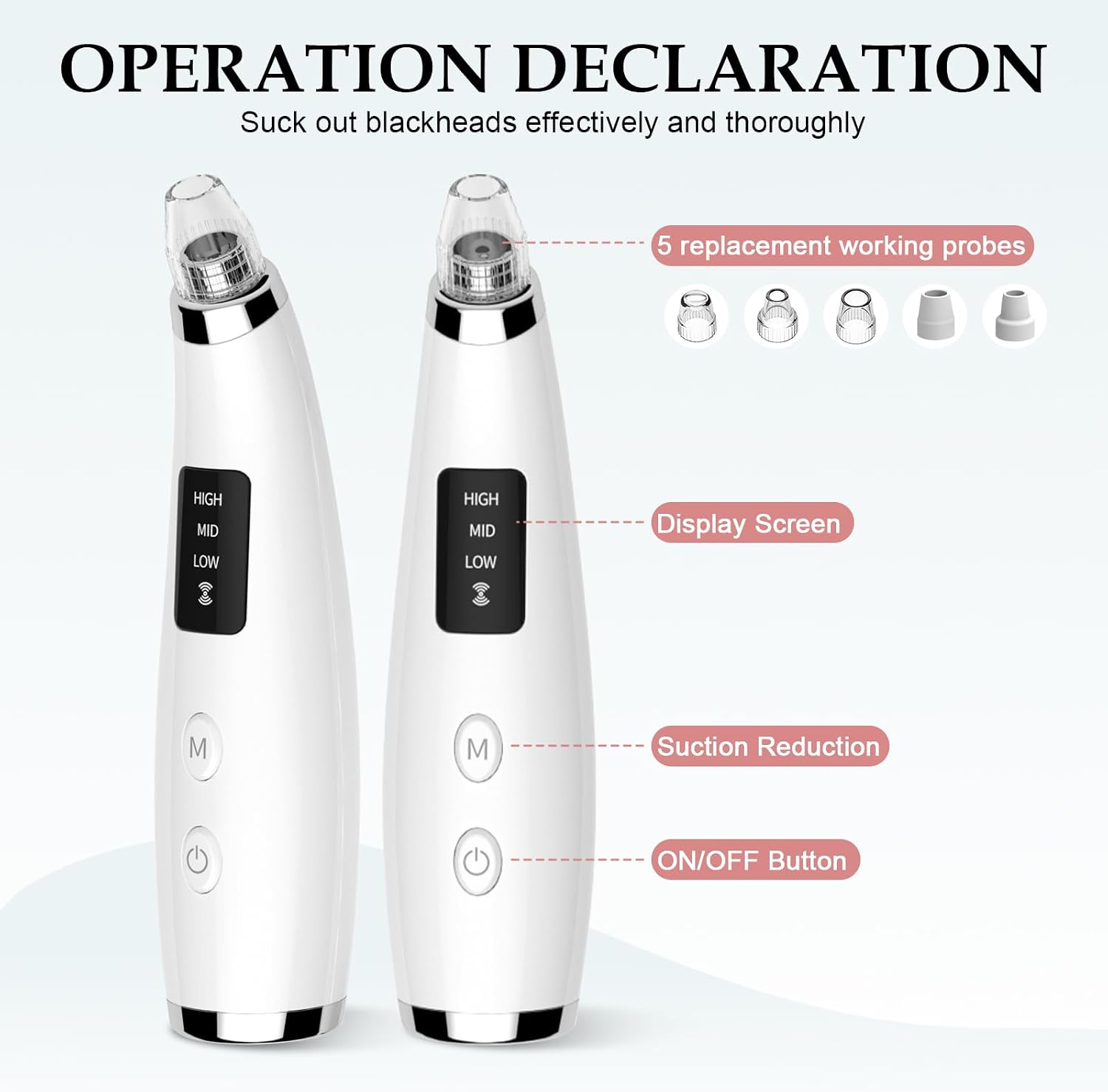 Thumbnail 5 de Blackhead Remover Pore Vacuum: 5 Probes, 3 Suction Levels, USB Rechargeable — White