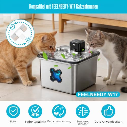 Detalle de Katzenbrunnen Filter 10 Stück kompatibel mit FEELNEEDY FN-W17 – Komplett-Set mit Aktivkohlefilter und 10 Schwämmen