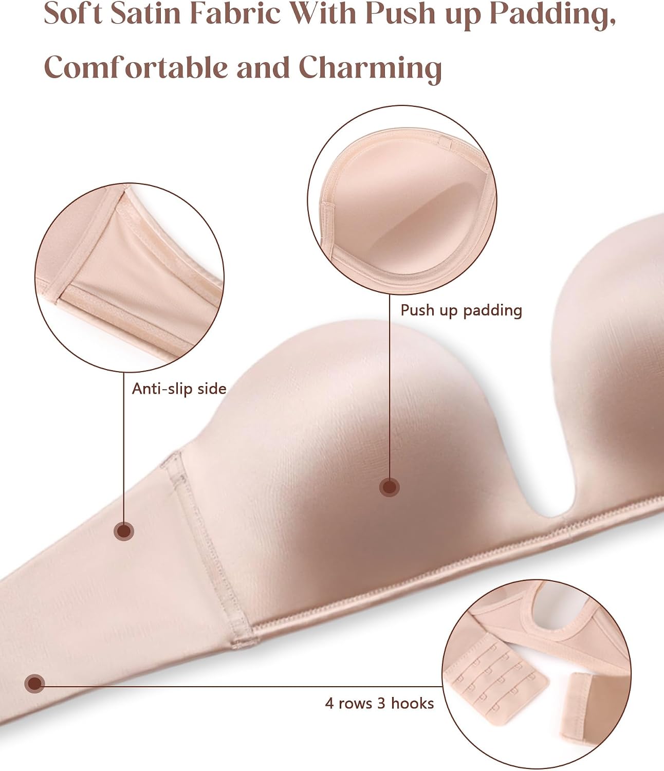 Detalle de DotVol Push Up Convertible Strapless Bra for Women – Deep U Plunge, Underwire, Multiway