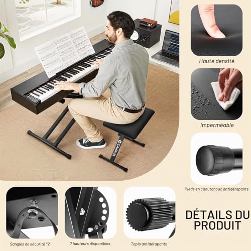 Detalle de CAHAYA Support de clavier et banc de clavier – kit réglable, pliable et robuste