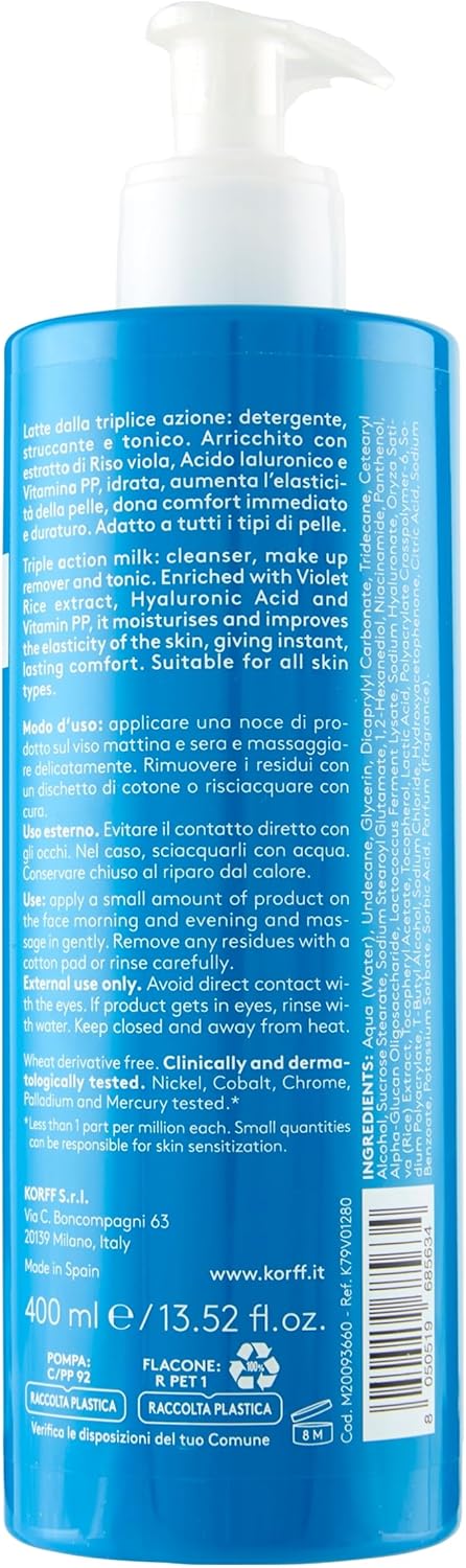 Thumbnail 1 de Korff Essence Latte Viso All in One Triplice Azione (detergente, struccante e tonico) con Acido Ialuronico, 400 ml