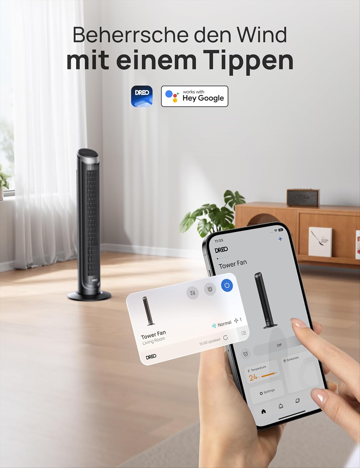 Thumbnail 4 de DREO Smart Turmventilator Sehr Leise – 90° Oszillation, App-Steuerung, Alexa & Timer