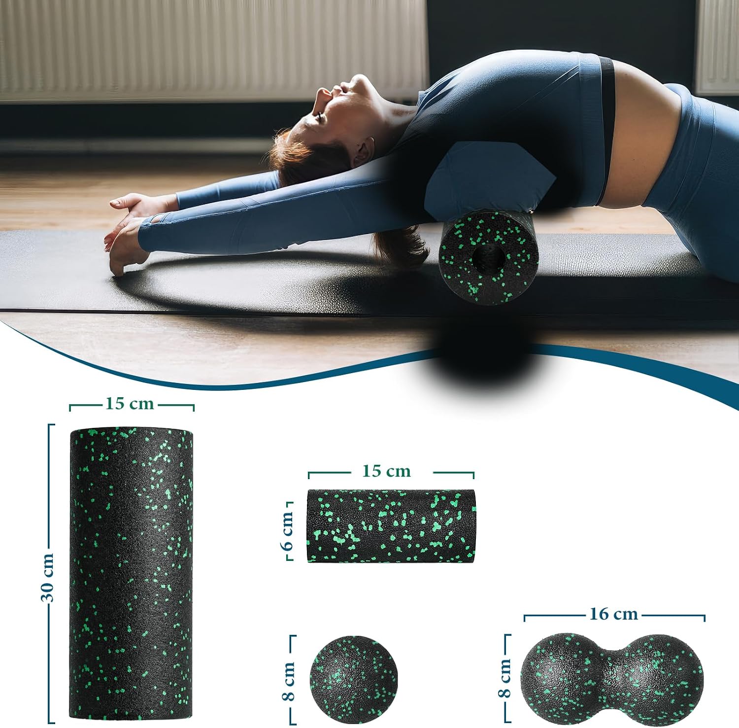 Detalle 2 de Faszienrolle Set Foam Roller – 4‑teiliges Set mit Duoball, Mini-Rolle und Ball für Ganzkörper-Faszientechnik