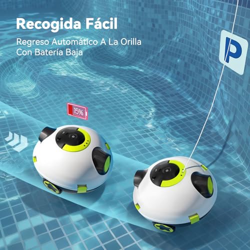 Detalle de EVERCROSS BOT Y10 Robot Limpiafondos para Piscina — Sin cable, 100 minutos de limpieza, hasta 120 m²