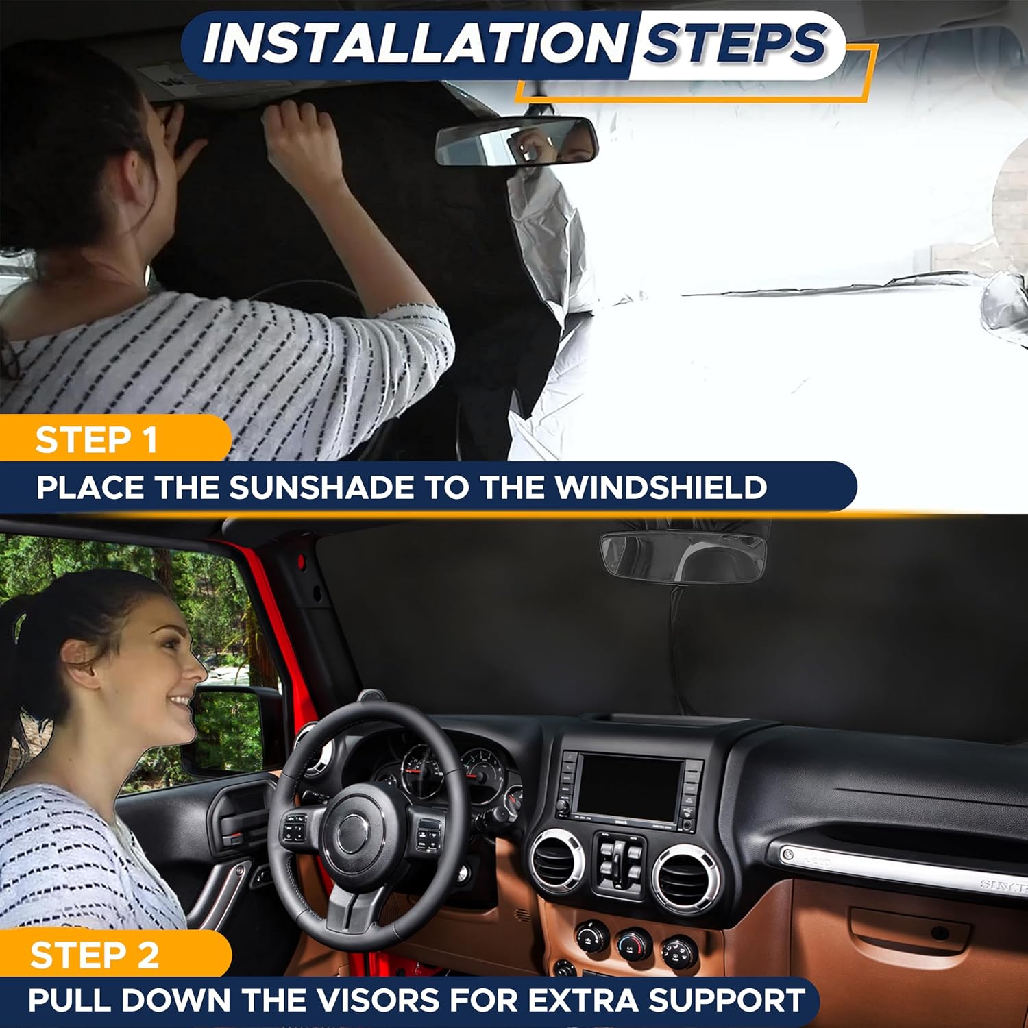 Detalle 2 de EcoNour Jeep windshield sunshade, 60 x 21 inches