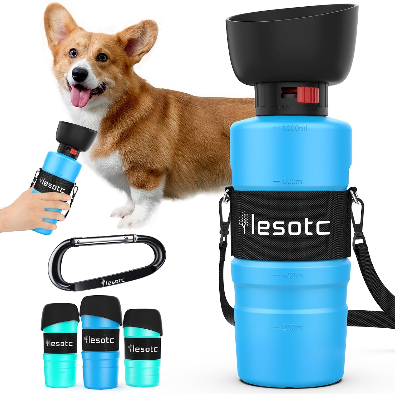 Detalle de lesotc 1000 ml Hundetrinkflasche für unterwegs