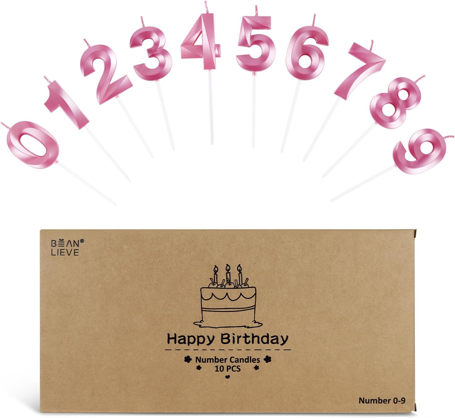 Thumbnail 1 de BEAN LIEVE Velas de cumpleaños números 0-9 rosas