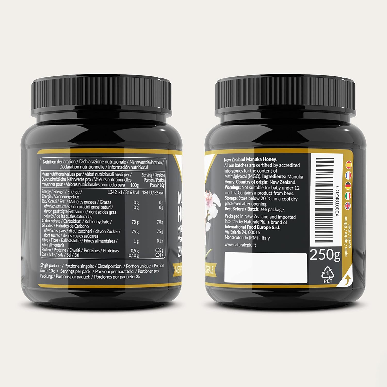 Detalle de NaturalePiù Miele di Manuka 100+ MGO 250 g: puro, grezzo e Testato in Laboratorio