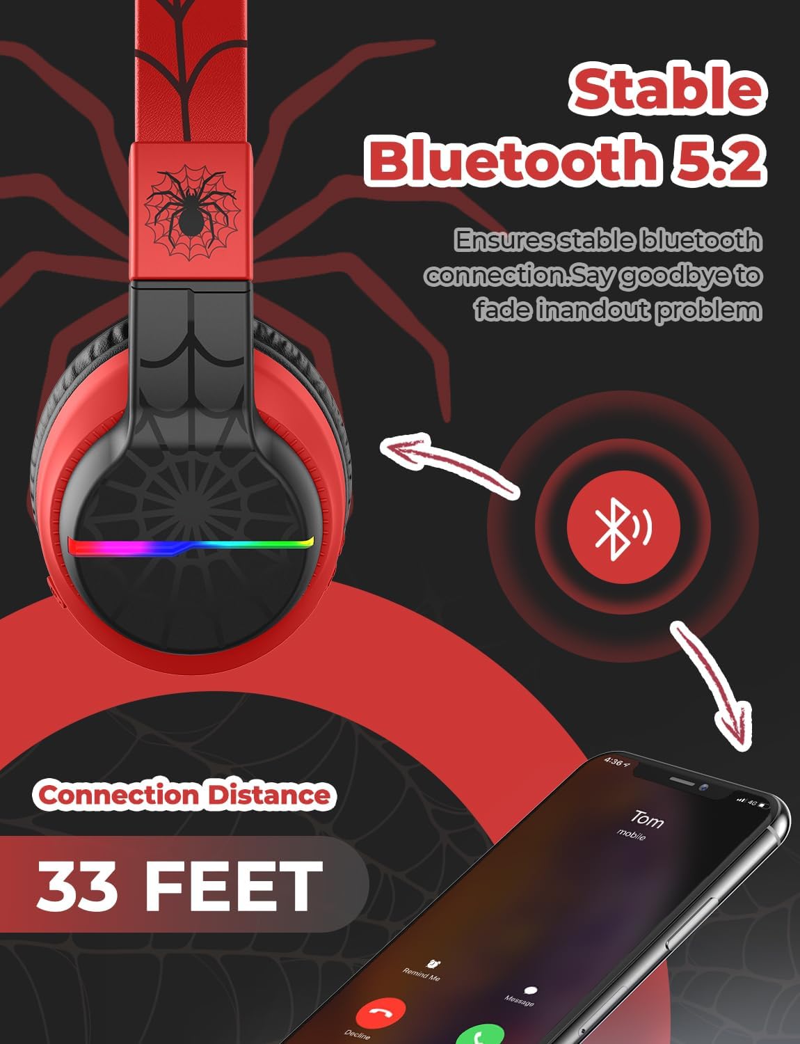Detalle de iClever BTH12 Kids Bluetooth Headphones with LED Lights and 85-Hour Playtime
